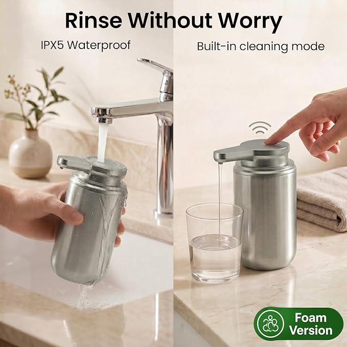 GentleJet WaveJet Automatic Foaming Soap Dispenser Touchless Sensor, USB-C Rechargeable, 304 Stainless Steel, IPX5 Waterproof for Bathroom Kitchen Sink, 12 oz / 350 ml