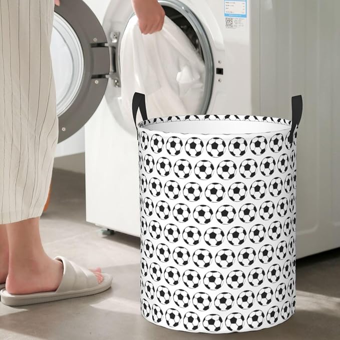Soccer Football Laundry Hamper Laundry Basket Circular Hamper Dirty Clothes Storage with Handles