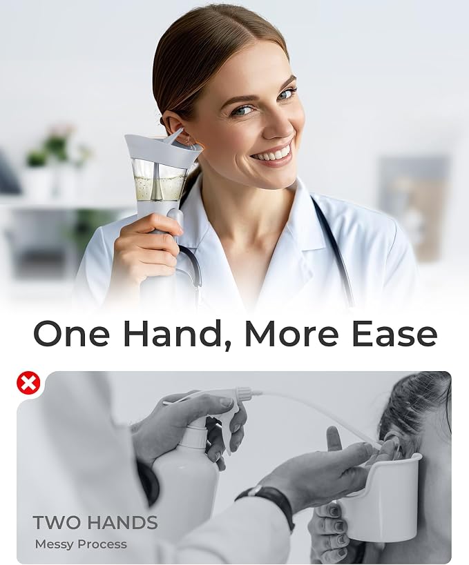 KAUGIC Ear Cleaner. Manual Wax Removal Kit, One-Hand Flushing, Gray | Gentle Ear Irrigation Tool, Effortless Hand-Controlled Flow, Soft Silicone Tips, Comfortable Ergonomic Grip
