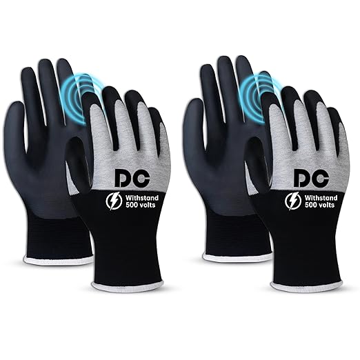 DongChu 2 Pairs Insulated Electrician Gloves 500V Touch-Screen Voltage/Flame Retardant Work Gloves, Electrical Rubber Non-slip Texture Design for Electricians Prevent Shock (Large)
