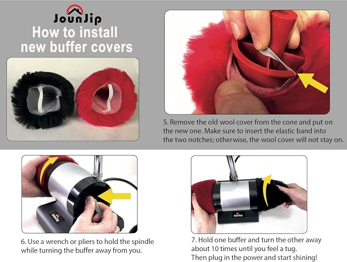 JOUNJIP Dual Wool Buffer Replacement Covers - Handmade 100% Lambswool Polisher Bonnets - for 2.5 x 3.5 Inch Buffing Cones