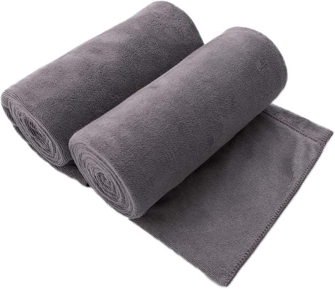 JML Microfiber Bath Sheet Towels, 2 Pack, 35" x 70", Grey | Oversized, Hanging Loop, Soft, Super Absorbent, Fast Drying, Perfect for Sauna, Shower, Sport, Fitness, Yoga