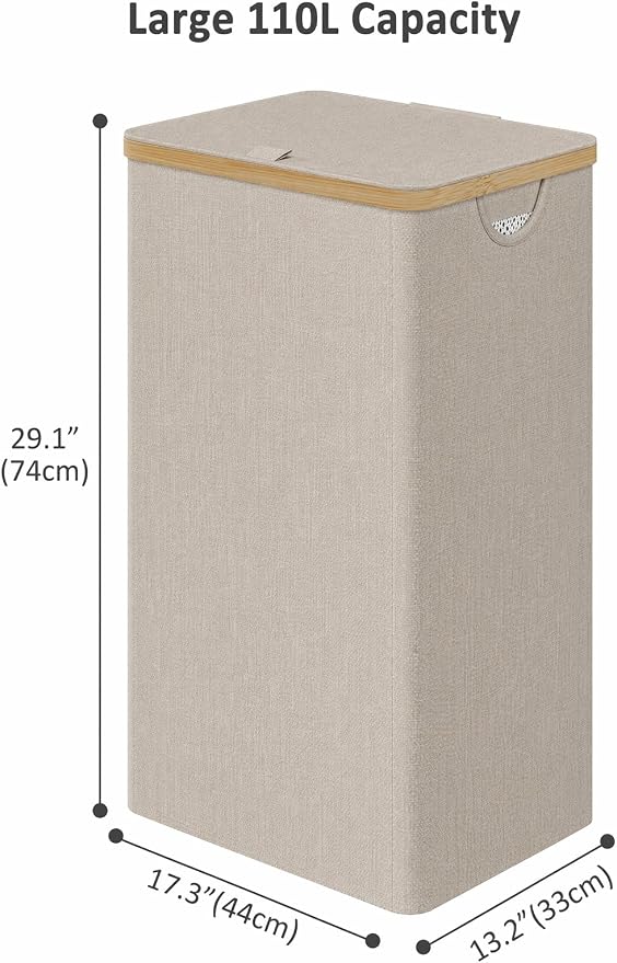 iEGrow Laundry Hamper with Lid, 110L Large Laundry Basket with Handle, Collapsible Clothes Basket Organizer with Removable 2 Inner Bag for Clothes Towels - Oatmeal