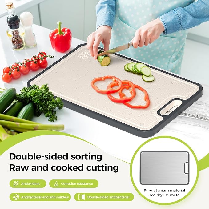 [2026 New Upgraded] Titanium Cutting Board for Kitchen, Cutting Board Double Sided Food Grade, Pure Titanium and PP, Easy to Clean Large Size 15.1”×10.2”