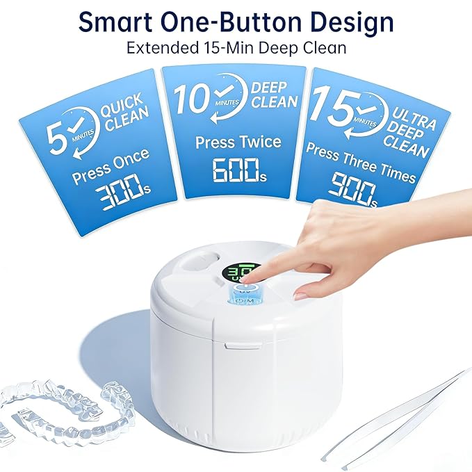 Ultrasonic Retainer Cleaner Machine, 45kHz Dental Cleaning Pod with Digital Timer for Dentures, Mouth Guards, Night Guards, Aligners, Toothbrush, Jewelry, Dental Appliances, 200ML Capacity