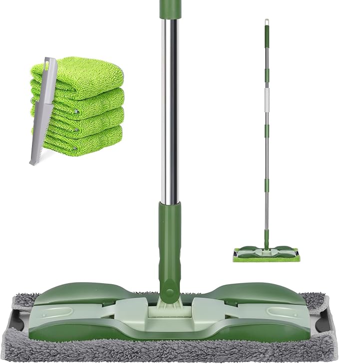 Microfiber Mops for Floor Cleaning,Masthome Professional Floor Mops with Washable Pads 4pcs,Wet Dry Use Flat Mop with 59'' Long Stainless Steel Handle,dust mop for Hardwood Floors Suitable Office Home