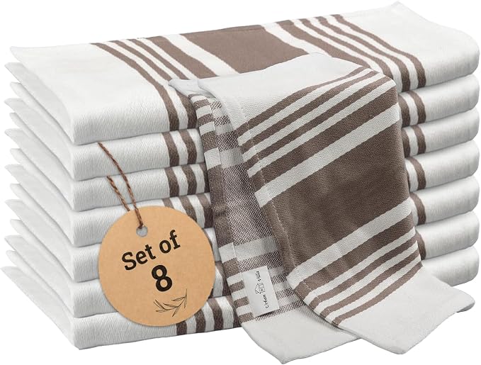 Urban Villa Kitchen Towels Cotton Dish Towels 12”x12” (Set of 8) Grey White