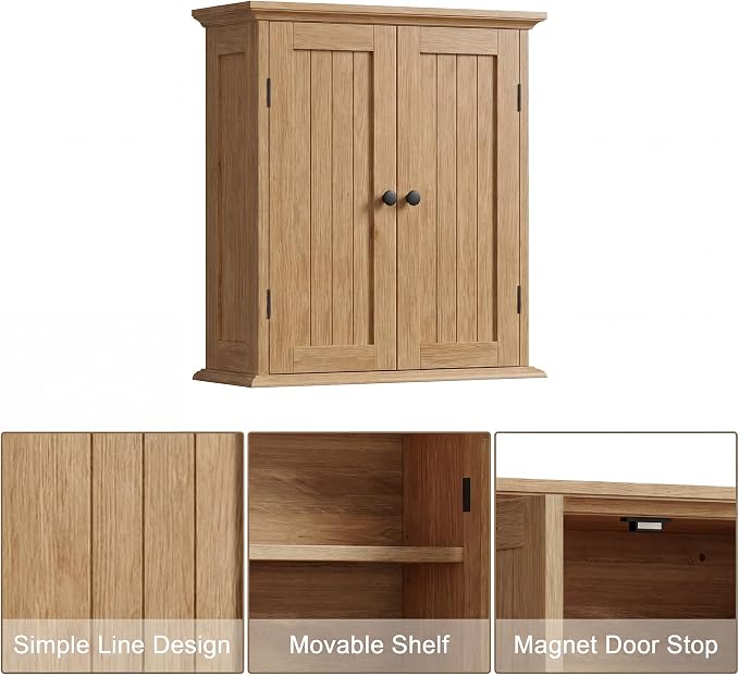 ChooChoo Bathroom Wall Cabinet, Over The Toilet Space Saver Storage Cabinet, Medicine Cabinet with 2 Door and Adjustable Shelves, Cupboard, Natural