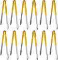 New Star Foodservice 16 Inch Utility Spring Tongs, Set of 12, Commercial Restaurant Grade Stainless Steel Tongs with Yellow Vinyl Coated Handles