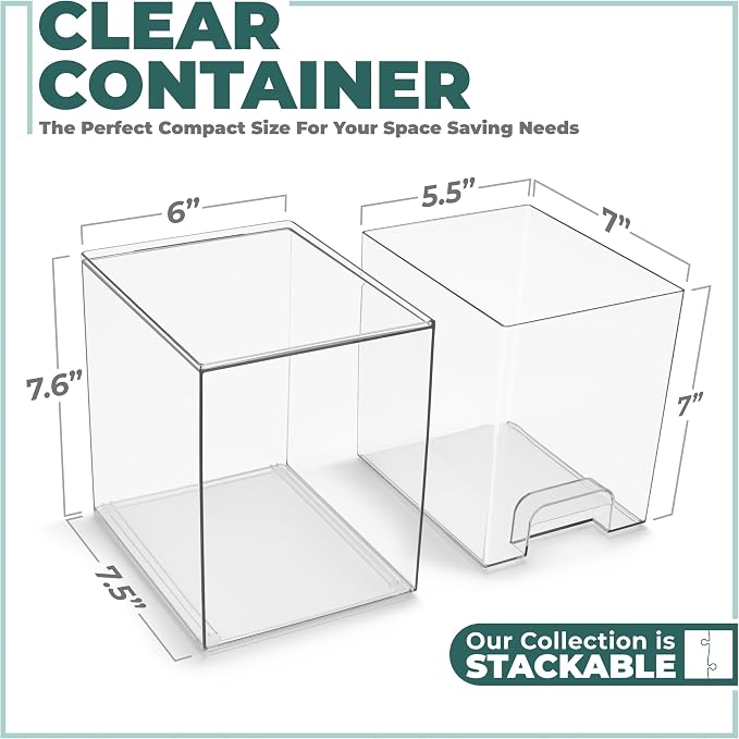 Sorbus Acrylic Storage Containers - 2 Pack, Stackable Storage Bins Set for Bathroom Organization - Clear Acrylic Drawer Organizers - Makeup Case Pull-Out Drawers (7.6’’ Tall)