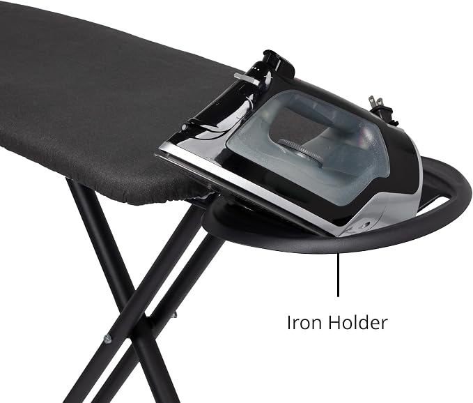 NUVO 36" Black Ironing Board with Iron Rest, Hanging Hook & Silicone Pad | Compact 36-inch ironing board with sturdy legs, 4-layer cover pad, iron rest, hanging hook, and silicone pad for easy storage