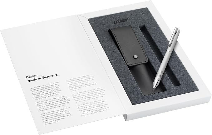 Lamy logo twin pen - multifunction pen set - mechanical pencil & ballpoint pen in an elegant stainless steel - incl ballpoint refill M 21 in black, fine line refill M 41 (0.5 mm) & leather case