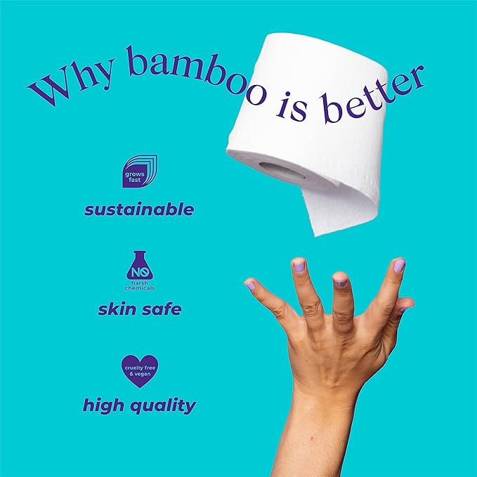 Bim Bam Boo 100% Bamboo Organic Chemical-Free Bulk Toilet Paper, Cloud-like Softness, Plant-Based Sustainable Tree-Free Bathroom Tissue, 24 Eco-Friendly Rolls, 2 Ply, 295 Sheets for RV and Camping