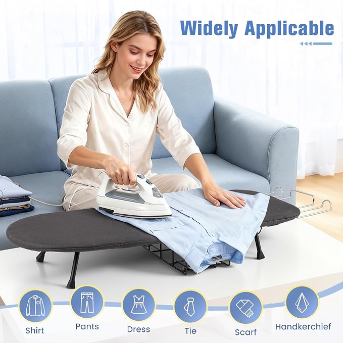 Tabletop Ironing Board, Foldable Small Ironing Board with Iron Holder Portable Mini Iron Board for Small Spaces Compact Table top Small Ironing Table for Dorms, Aprtment, RVs, Travel, 32"x12"