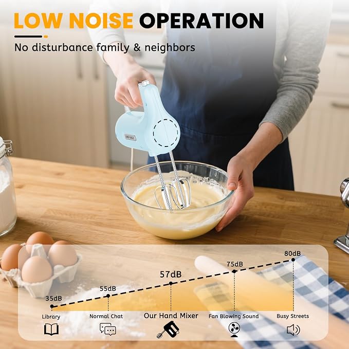 Lord Eagle 5-Speed Hand Mixer Electric, 300W Compact Handheld Mixer, Portable Kitchen Egg Beater with 5 Attachments & Storage Bag, Cake Supplies for Bread Dough Baking, Lightweight, Blue