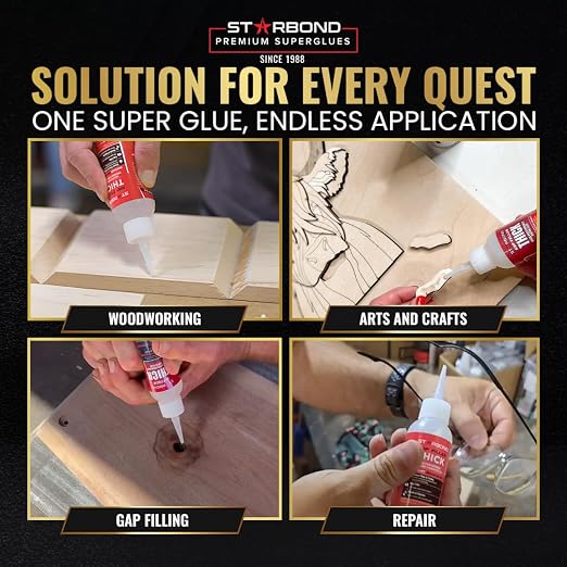 Starbond Thick Super Glue Pro Kit (2 oz) – Gap-Filling CA Glue (Cyanoacrylate Adhesive) – with Clog-Resistant Cap, Microtips & Extra Nozzle for Woodworking, Crafts, Carpentry, Archery Fletching