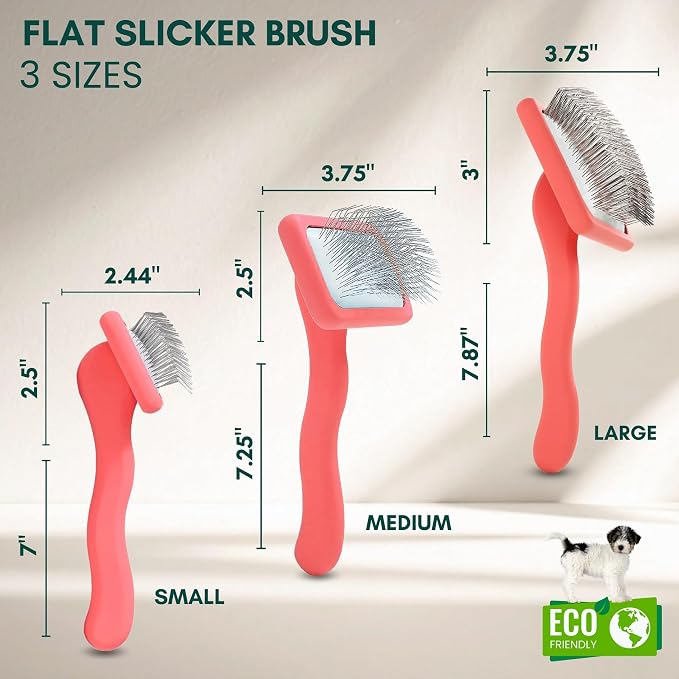 Slicker Brush for Dogs - Long Pin for Poodles, Doodles & Long Haired Dogs, Deshedding & Dematting Tool, Slicker Dog Brushes for Grooming (Coral, Flat Medium)