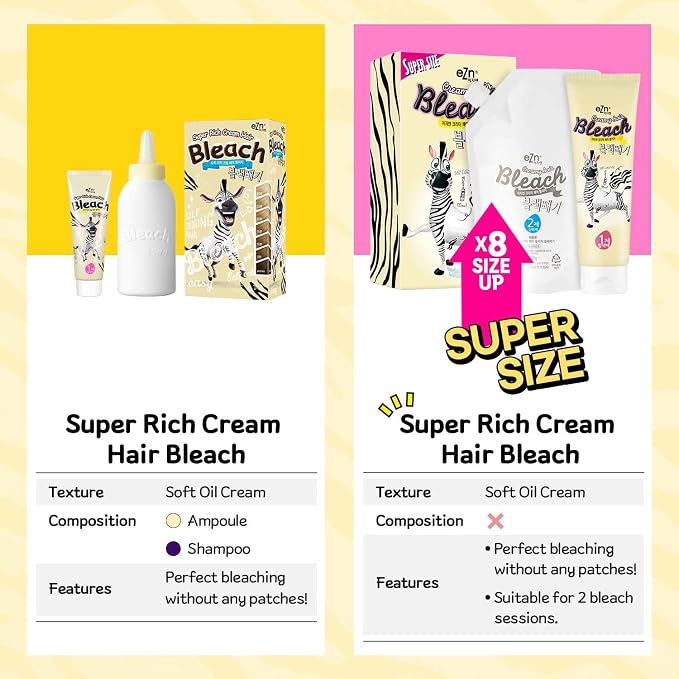 eZn Super Rich Cream Hair Bleach (25oz, 250g+500ml) Korean Permanent Long Hair Color Marula Seed High-Lifting Formula Minimal Damage Enriched with 4 Natural Oil Extract (Super Size)