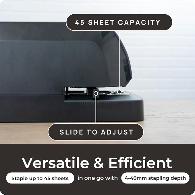 EcoElectronix Heavy Duty Automatic Electric Stapler - Industrial Desktop Office, 45 Sheet High Capacity, Quiet Operation, Jam-Free, Easy Reload - AC Adapter