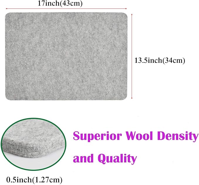 Wool Pressing Mat, 100% New Zealand Wool, 17" x 13.5" Ironing Mat | for Quilters and Sewing Enthusiasts, Complete Craft Kit with Essential Accessories for Quilting, Sewing & Fabric Projects