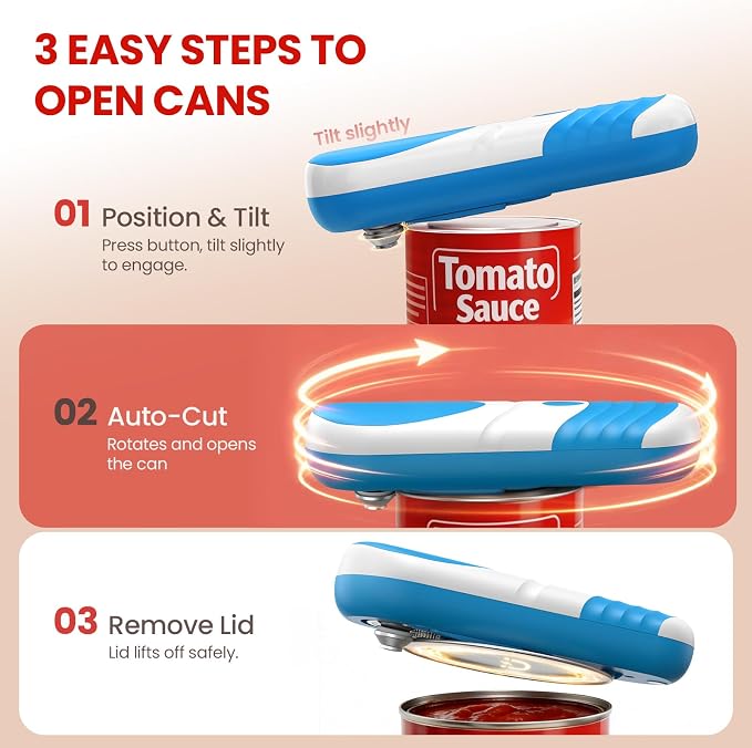One Touch Electric Can Opener Automatic Can Opener for Seniors, Rechargeable Smooth Edge Can Opener with Magnetic Cover Catch, Food Safe Kitchen Gadget for Arthritis Hands