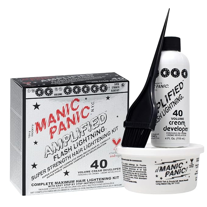 MANIC PANIC Flash Lightning Hair Bleach Kit - 40 Volume Developer + Bleach Powder - Lifts Hair Color Up to 7 Levels - Lightener for Extra Dark Shades - Vegan & Cruelty-Free (3 Pack)