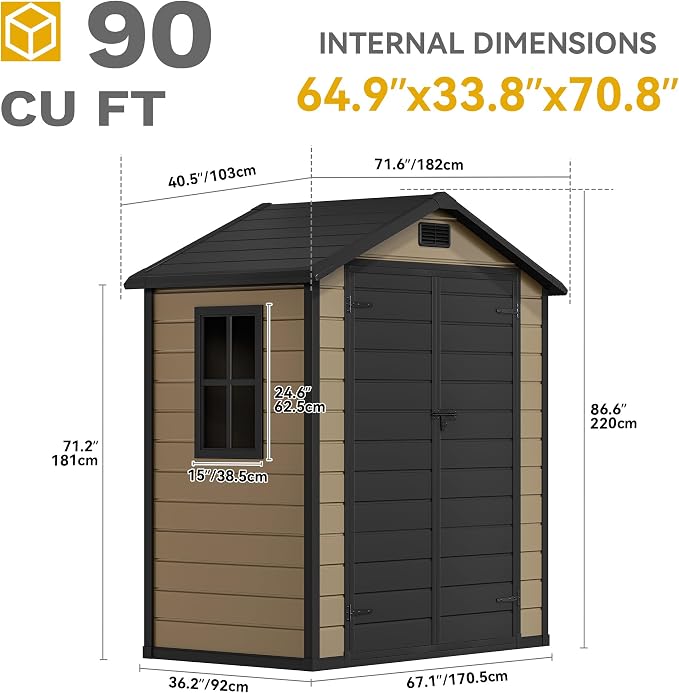 DWVO 6x4 FT Storage Shed Plastic with Floor, Outdoor Storage Shed with Lockable Door, Window and Vents, Waterproof Garden Tool Shed for Patio, Backyard, Lawn
