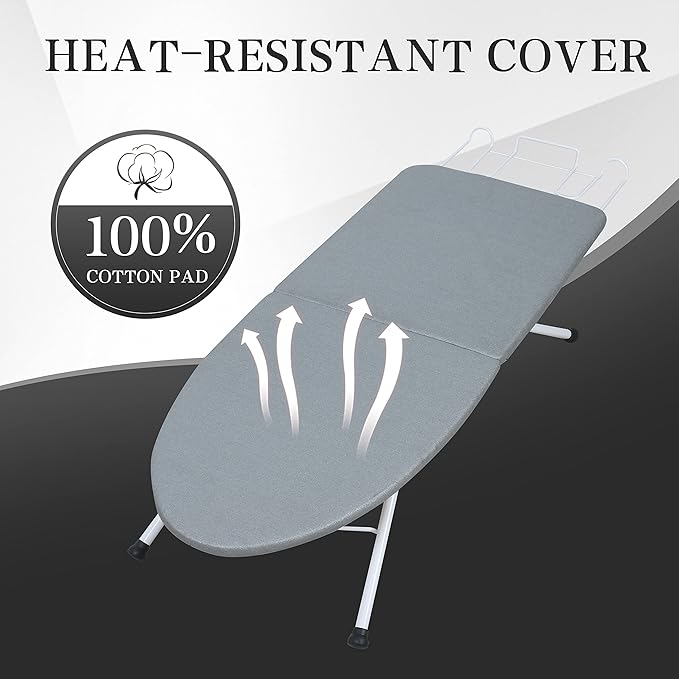 ZOES HOMEWARE Tabletop Ironing Board,Portable Iron Board with Iron Rest, Foldable Small Ironing Board with Heat Resistant Cover and 100% Cotton Pad, 31.5"x11.8"x7", Grey