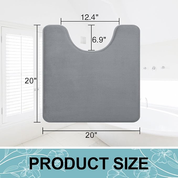 Smiry Memory Foam Toilet Rugs U-Shaped 20x20, Extra Soft Absorbent Non-Slip Contour Bathroom Rugs, Machine Washable Bath Mats for Toilet, Dark Grey