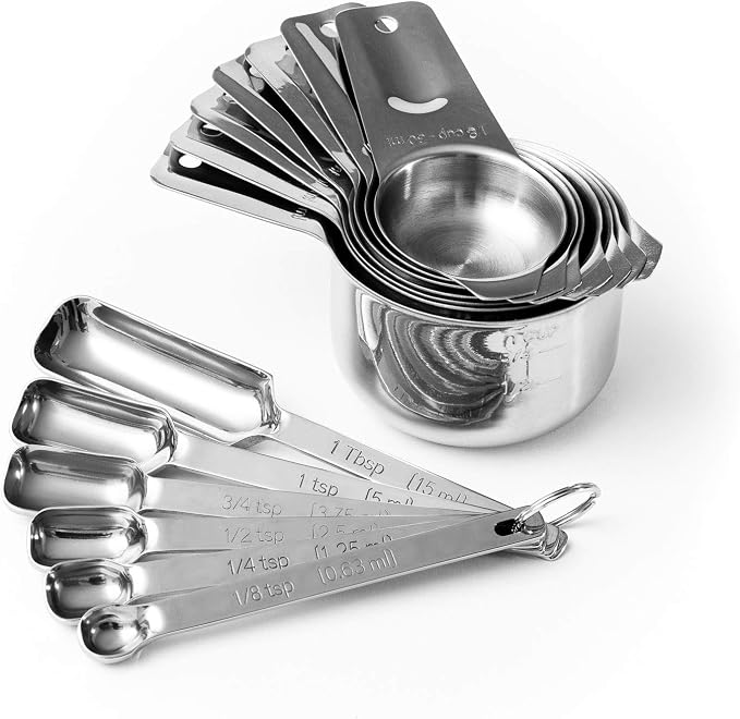 Measuring Cups and Spoons Set by Taza Kitchenware - 13 Piece Stainless Steel Metal Durable Stackable Compact Easy Scoop Cups and Spoons