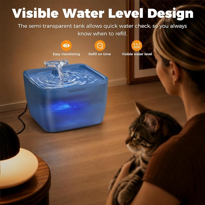 Pet Water Fountain for Large Dogs & Cats, 7L/1.84Gal, Quiet Automatic Pump | Large dog water bowl dispenser for multi-pet households, easy to clean, recirculating system, visible water level, no spill