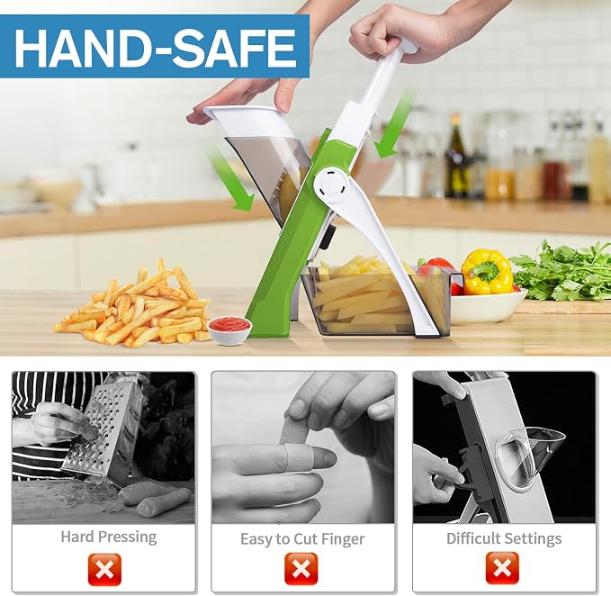 Mandoline Slicer for Kitchen & Safe Vegetable Chopper & Adjustable Mandoline Slicer. can't Detachable Blade, Vegetable Slicer can Cut Slicing, Strips, Shredding, Dicing, Chop