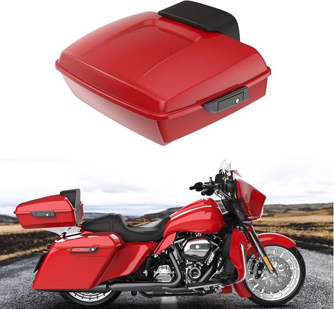 Advanblack Road Glide Tour Trunk Pack Billiard Red Chopped Tour Trunk Pack Backrest Pad for '97-'25 Harley Touring Road King Street Glide Electra Glide CVO models