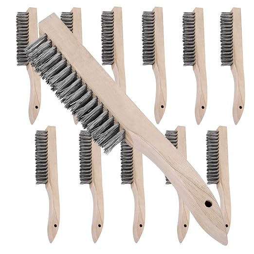 ZOENHOU 24 Pieces10 Inch Wire Brush Wooden Handle, Multi-Purpose Wire Scratch Brush, Wire Brushes for Cleaning Welding Slags and Rust