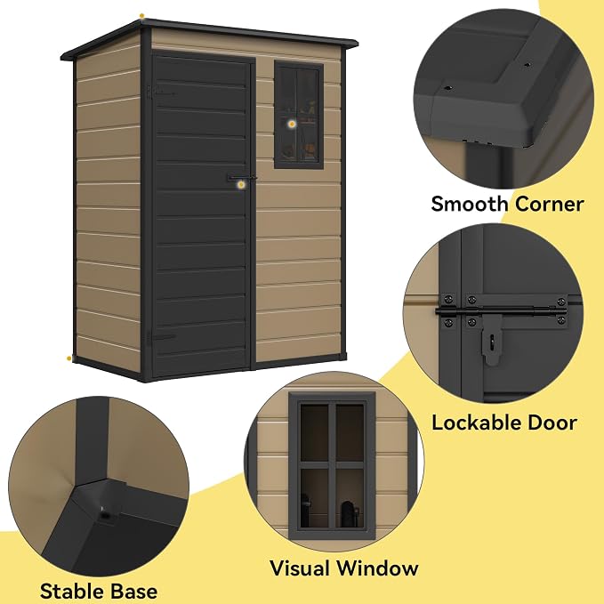 DWVO 5x3ft Resin Outdoor Storage Shed with Floor, Waterproof Lockable Tool Shed with Window, Plastic Outside Resin Storage Shed for Garden Backyard Patio Lawn