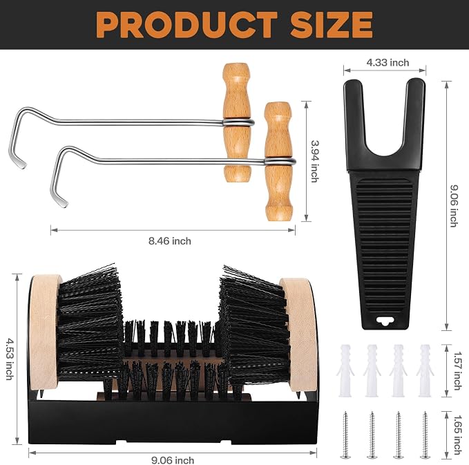 4Pcs Outdoor Heavy Duty Boot Scraper Brush Scrubber Boot Jack Shoe Scraper Brushes with Boot Hooks and Puller(Style B)