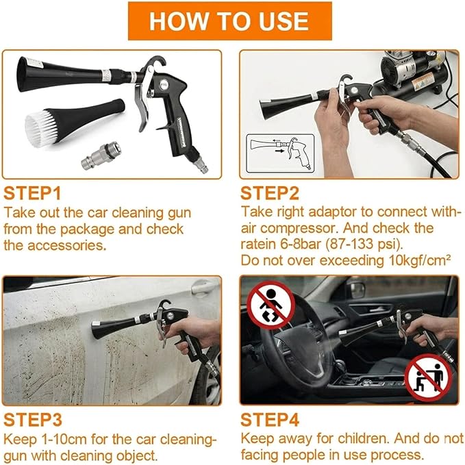 Tornado Car Cleaning Gun with 2 Set Nozzle, Air Blower Gun for Car Detailing with Brush, High Pressure Dry Cleaning Gun Quickly Blasts Dust & Dirt Works with Air Compressor
