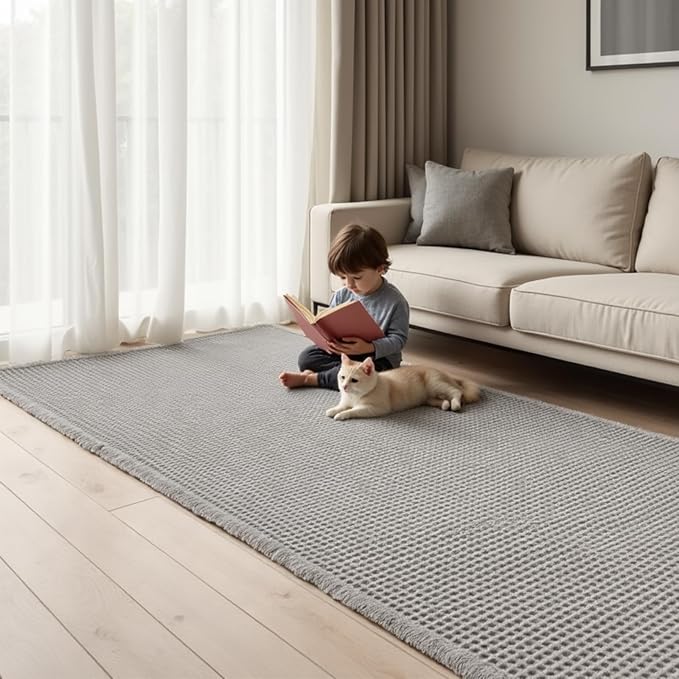 IM HOME Waffle Bath Mat Set 2 Piece Light Grey,Woven Modern Bath Rug Mats, Absorbent Non Slip Bath Floor Mat, Soft Washable Boho Bath Rugs with Tassels for Bathroom, Bedroom, Kitchen,Tub