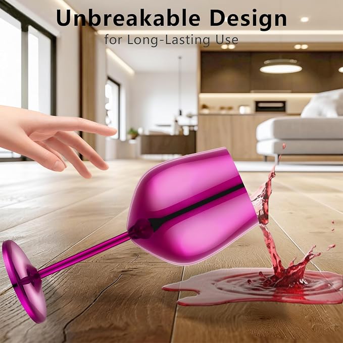 UNISWEET Unbreakable Stainless Steel Wine Glasses Set of 4, Purple | 17oz Unique Fancy Metal Wine Goblets, Shatterproof, Ideal for Outdoor, Camping, Travel, Pool, Great Gift for Wine Lovers
