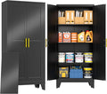 PAOFIN 61" Metal Storage Cabinet with 2 Doors and 3 Adjustable Shelves,Black Metal Garage Storage Cabinets, File Cabinet,Steel Tool Cabinets for Home,Office,Garage,School,Warehouse