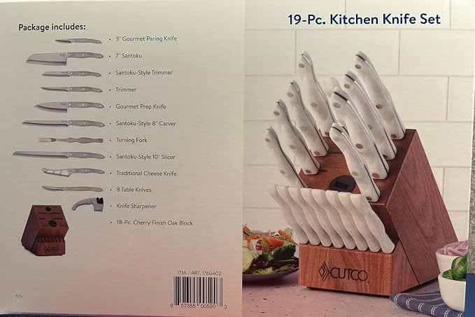 Cutco 19 Pc Pearl Kitchen Knife Set Cherry Wood Stand