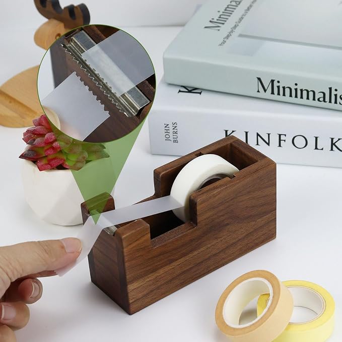 MultiBey Walnut 3-Piece Wooden Desk Organizer Set - North American Walnut Stapler, Wood Tape Dispenser, Wooden Pen, 1000pcs Rose Gold Staples and Tape, for Elegant Home Office Desk