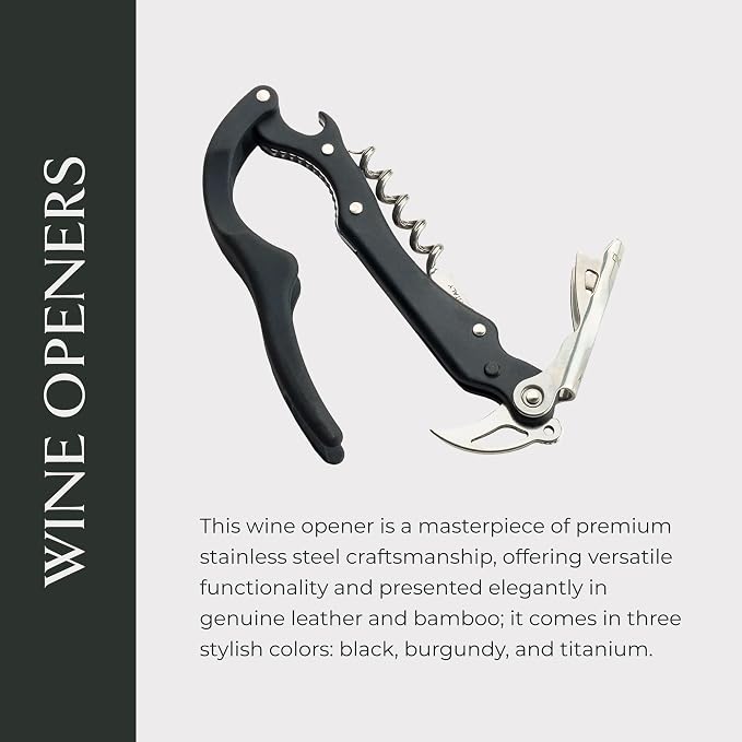 Morgan King Luxury Wine Bottle Opener with Custom, Personalized Engraving | Professional Waiters Corkscrew Wine Opener | Waiter Wine Bottle Opener | Stainless Steel Multi Wine Opener Gift (Black)