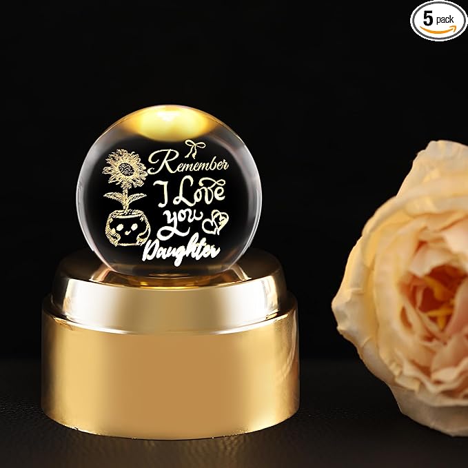 ZHSHWAT Gifts for Daughter,Engraved Crystal Ball Night Light with Rotating Glowing Base - Sunflower Design, USB Powered Decor, Ideal Christmas Birthday Daughter Gifts from Mom Dad
