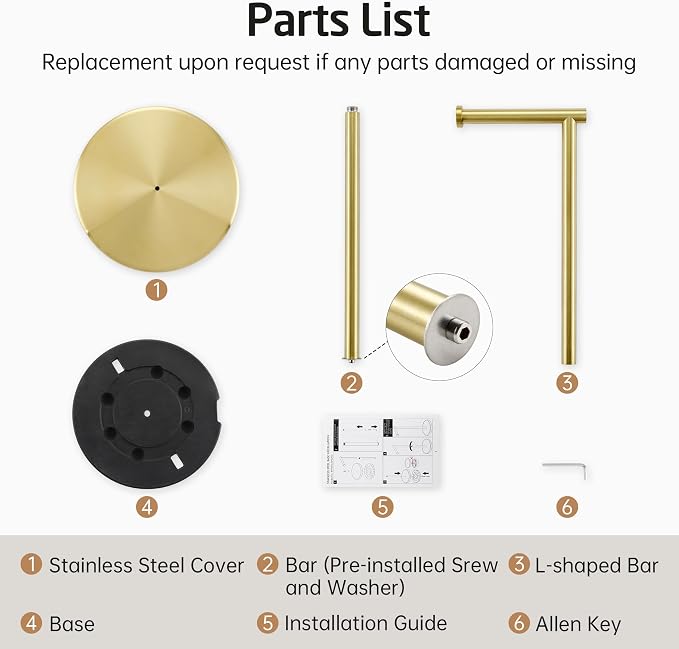 KES Gold Toilet Paper Holder Stand 26" H (Taller Version), Free Standing Toilet Paper Roll Holder with Weighted Base for Bathroom, Rustproof SUS304 Stainless Steel Brushed Gold, BPH283S66-BZ