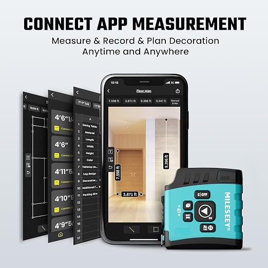 MiLESEEY DT20 Laser Tape Measure with APP, 3-in-1 Digital Measuring Tape Rechargeable, 130FT Laser Distance Meter, 16FT Digital Tape Measure Waterproof, Area/Volume/Measuring/Pythagorean Mode