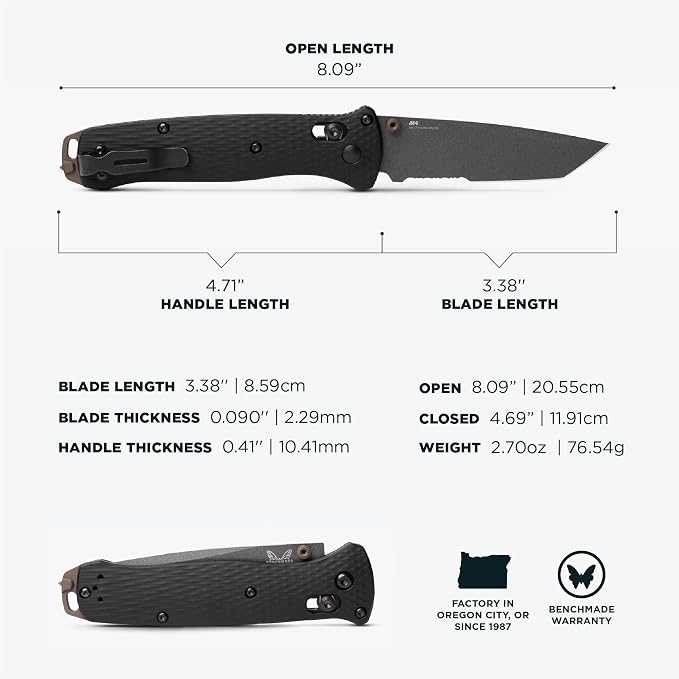 Benchmade Bailout Tactical Knife, M4 Steel Blade (537SGY-03) | Black Aluminum handle, Tanto blade