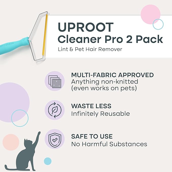 Uproot Cleaner Pro Pet Hair Remover x2 & Deshedder Set: The Original Reusable Pet Hair Removal Tool Meets Our Cat & Dog Brush for Shedding - Easy Grooming, Easy Cleaning, Easy Pet-Loving Life