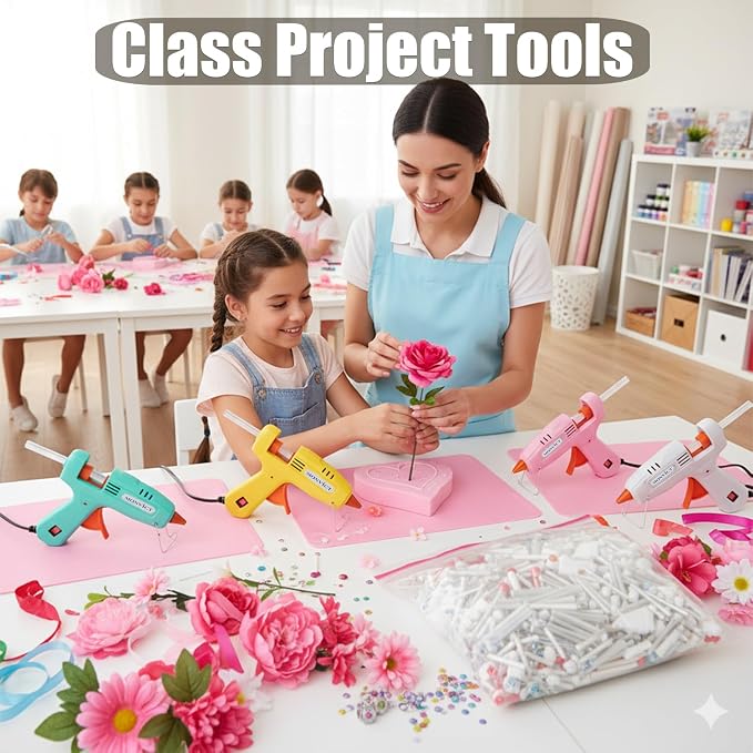 MONVICT 8 Pack 30W Hot Glue Gun Set with 50 Glue Sticks, High Temp Mini | 2 Each of Pink/White/Lake Blue/Yellow - Easy to Use for DIY Crafts, Arts, Class Projects, Home Repairs