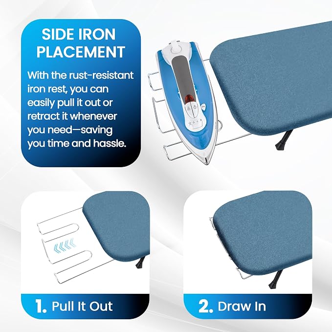 Metal Mesh Panel Tabletop Ironing Board | Foldable Iron Board | Heavy Duty Small Iron Board with Heat Resistant Cover and 100% Cotton 8mm Thicken Pad (Blue)